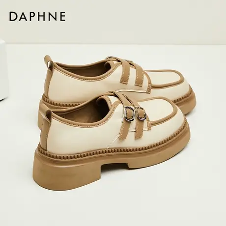 Daphne达芙妮 女神推荐~米色粗跟单鞋女时尚软底复古英伦风小皮鞋商品大图