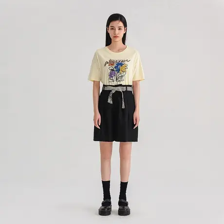 【商场同款】茵曼2021夏装新款杏色时尚前卫油画印花个性短袖T恤商品大图