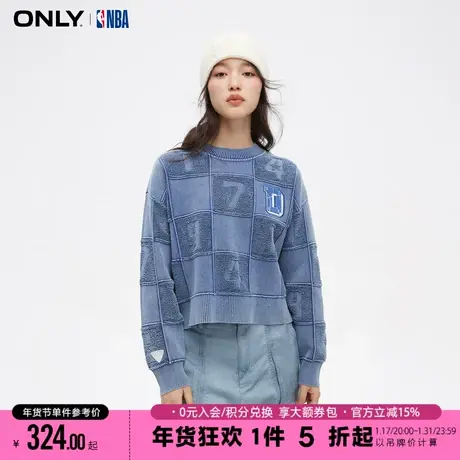 ONLY秋季NBA联名做旧设计落肩短款针织衫女|124113022商品大图