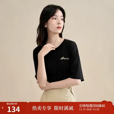 【商场同款】茵曼2023春季女装新款休闲百搭纯棉宽松圆领短袖T恤图片