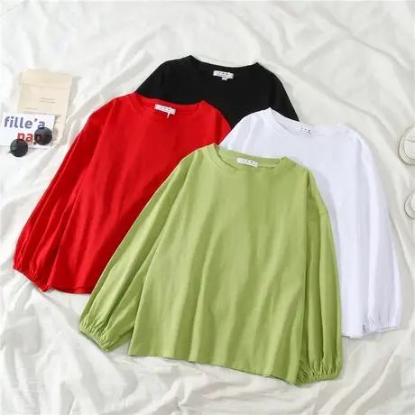 纯色t恤宽松2023年新款灯笼袖长袖女上衣春秋原宿港风学生ins女装图片
