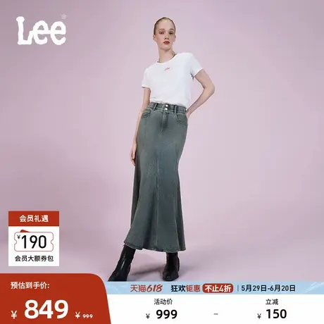 Lee商场同款25春夏新品美颜牛仔五袋款设计复古蓝女鱼尾牛仔半裙图片