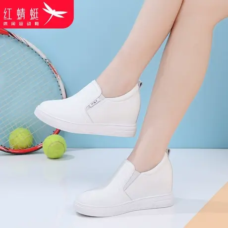 红蜻蜓白色鞋子厚底内增高女鞋春秋休闲板鞋女款一脚蹬小白鞋单鞋商品大图