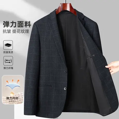 春秋款格纹西服男士修身小西装外套单件格子上衣高级正装通勤职业图片