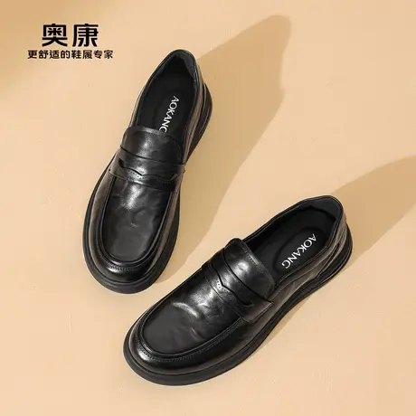 奥康男鞋2025春夏新款男士真皮乐福鞋软底舒适一脚蹬休闲皮鞋商品大图