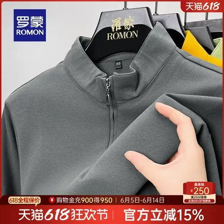 罗蒙男士拉链立领长袖T恤衫2025春季新款时尚休闲宽松纯色上衣男商品大图