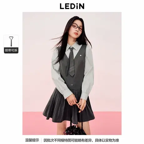 【商场同款】乐町学院风拼接连衣裙25春新款OL风长袖裙C2FAF1104*商品大图