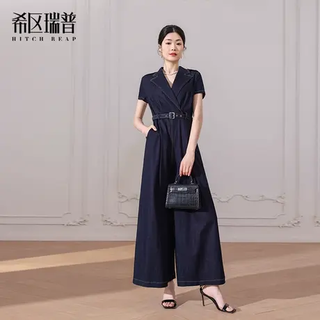 希区瑞普高端复古牛仔短袖连体裤女2025夏季新款大方得体百搭阔腿图片