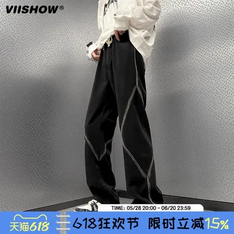 VIISHOW美式复古牛仔裤男设计感宽松直筒长裤欧美高街hiphop裤子商品大图