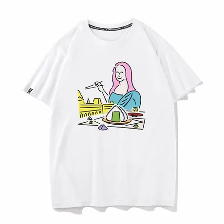秀洛卢浮宫蒙娜丽莎简笔画短袖T恤男女情侣装美式半袖衣服打底衫商品大图