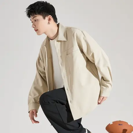 唐狮早秋新款男长袖衬衫男休闲舒适百搭潮流简约感长袖衬衫潮图片