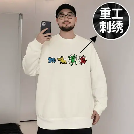 重工刺绣卫衣男孩300斤加肥加大码男装国潮牌圆领胖子秋冬款男潮商品大图