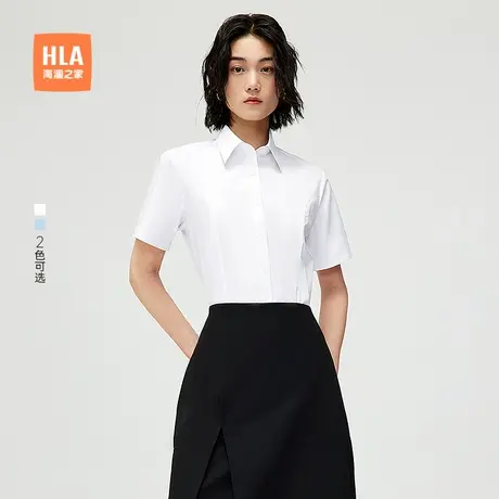 HLA/海澜之家服帖短袖正装衬衫2025夏季新款通勤翻领衬衣女装商品大图