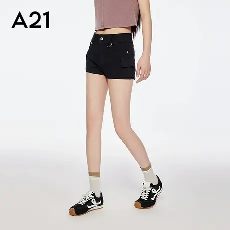 A21女装中腰牛仔短裤2025夏季新款简约修身微弹直筒裤F452226049图片