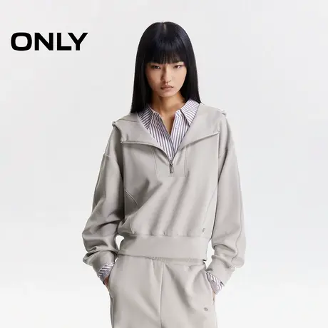 ONLY2025夏季新款金属装饰半拉链兜帽设计长袖落肩套头卫衣女商品大图