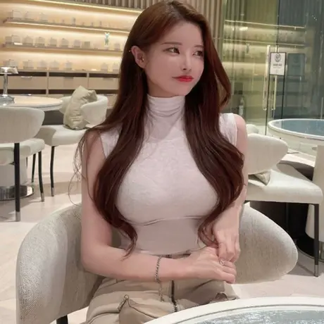 当天发  QI053打底超好看~ 女人味高领显胸无袖T恤bi图片