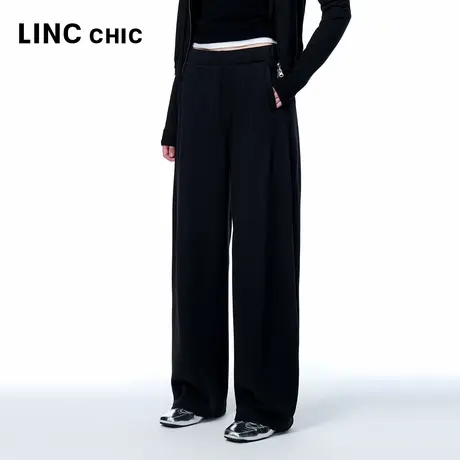 【好物体验专享】LINC金羽杰2025年秋季新款造型感宽腿高腰卫裤商品大图
