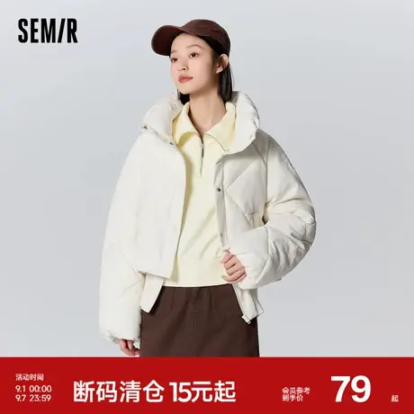 森马棉服女短款设计感假两件宽松显高冬字母潮流肌理外套新款2023图片