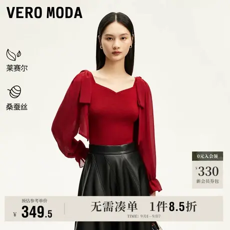 Vero Moda奥莱针织衫女2025秋季新商场同款蝴蝶结飘带优雅毛衣商品大图