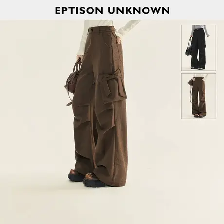 EPTISON休闲裤女2025冬季新款复古宽松慵懒松弛感蝴蝶结工装长裤商品大图