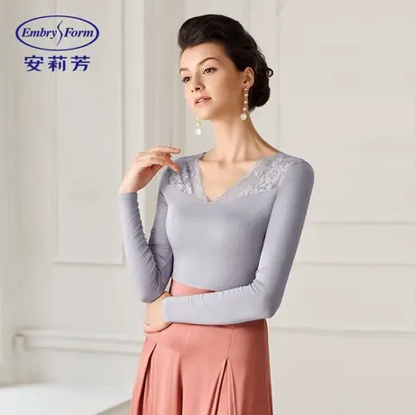 安莉芳薄款蕾丝打底秋衣秋裤女修身美体暖肤衣套装图片