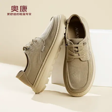 奥康男鞋2026春季新款厚底复古休闲鞋男厚底一脚蹬工装鞋商品大图