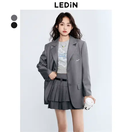 乐町宽松时尚设计感舒适上衣秋新品女装蝴蝶图案西装图片