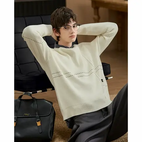 唐狮新款秋冬季毛衣男套头圆领明线设计慵懒风高级感毛线衫TM图片