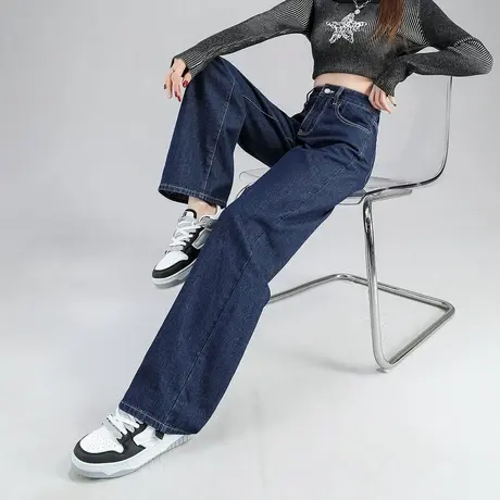 唐狮春夏季新款女牛仔裤高腰宽松阔腿裤显瘦薄款复古直筒裤子女TD图片