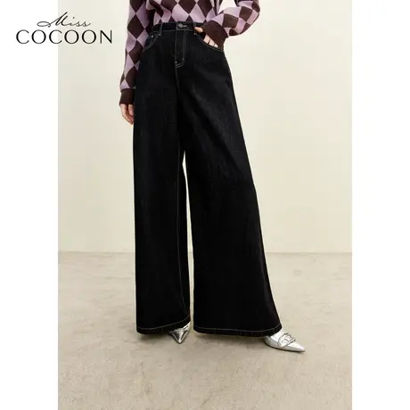 MissCOCOON搭配神器2023冬新款女装烫钻阔腿牛仔裤商品大图