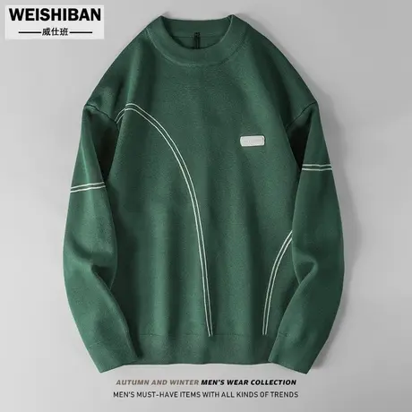 明线设计感圆领套头毛衣男士2023秋冬季高级感休闲长袖保暖针织衫商品大图