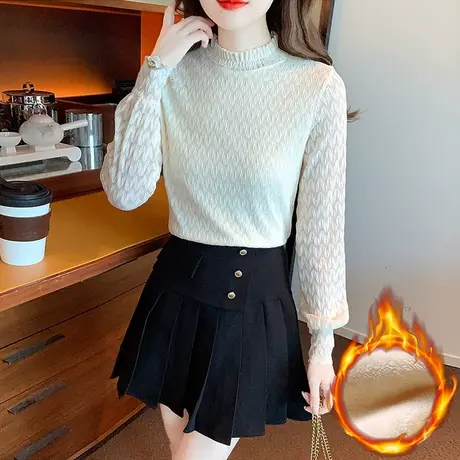 高级感气质蕾丝打底衫女2023冬装新款女装百搭雪纺减龄别致女上衣商品大图
