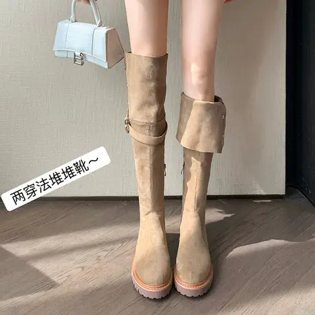 靴子女2023秋冬季新款过膝靴女复古长靴厚底长筒靴两穿高筒骑士靴图片