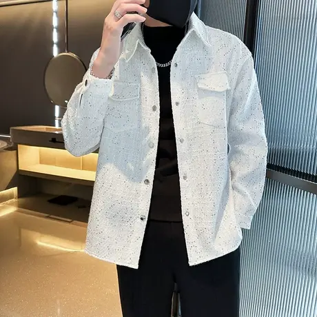 2023秋冬新款潮牌小香风衬衫外套上衣国潮轻奢夹克衬衫宽松百搭男图片