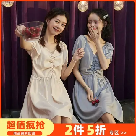 唐狮2021年夏季新款复古桔梗长裙仙女森系裙子雾霾蓝闺蜜连衣裙图片
