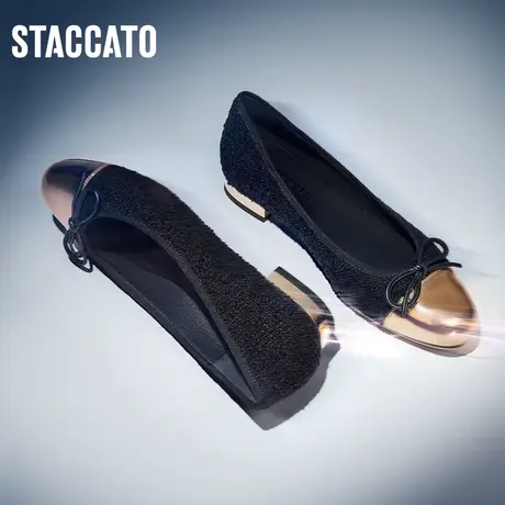 思加图新款通勤小香风圆头平底鞋蝴蝶结单鞋女鞋EE201CQ2图片