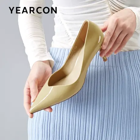 意尔康尖头高跟鞋女细跟2024夏季新款温柔浅口单鞋女漆皮职业女鞋图片