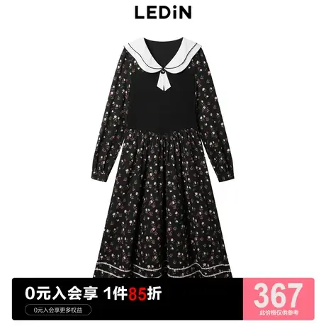 乐町甜美针织拼接碎花连衣裙2023秋季新款C2FAD1103商品大图
