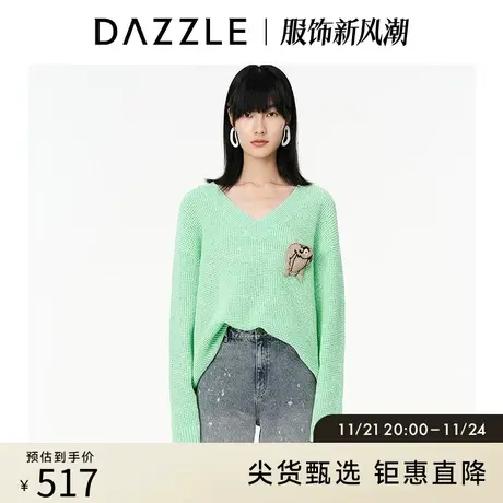 DAZZLE地素 奥莱春季爱心小怪物装饰宽松针织衫毛衣女图片