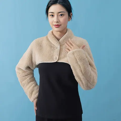 中老年肩周保暖珊瑚绒冬女居家睡觉护颈椎长袖披肩商品大图