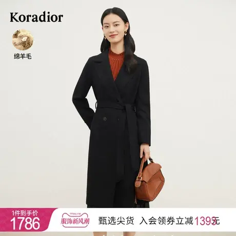 珂莱蒂尔女装2023秋冬新款西装领中长款纯羊毛双面呢子大衣外套图片