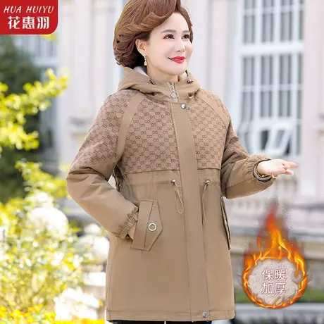 妈妈冬装派克服外套中长款中老年棉衣女秋冬大码中年加厚羽绒棉服商品大图