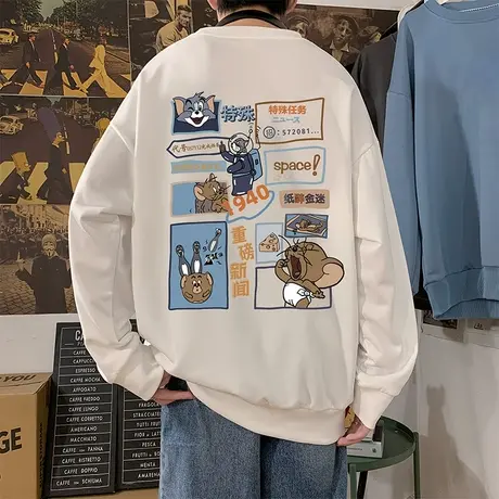 卡通动漫印花圆领卫衣男春秋季2025新款港风宽松潮ins长袖上衣服商品大图