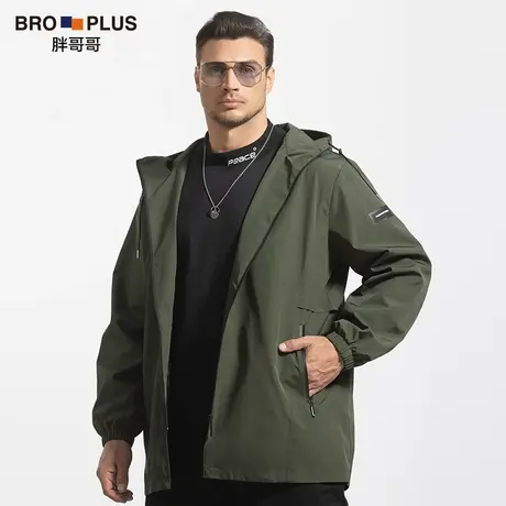 胖哥哥大码男装中长款风衣男宽松简约连帽外套男加肥加大春季款潮图片