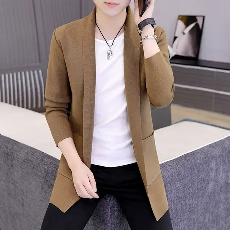 男士中长款风衣春秋季潮流百搭外穿休闲男装帅气针织开衫毛衣外套商品大图