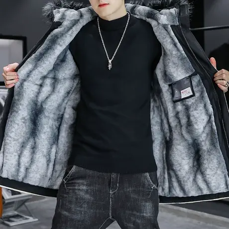 冬季外套男中长款加绒加厚棉衣男士连帽秋冬季棉服潮流派克服棉袄图片