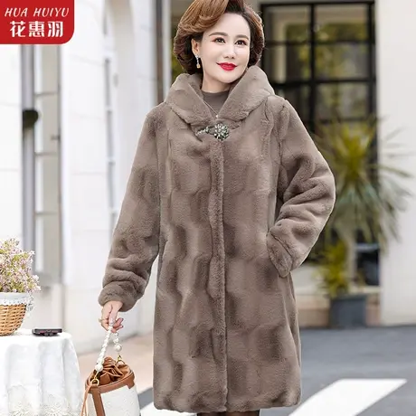 中年妈妈冬装皮草外套洋气高贵中老年女春秋大衣加绒仿水貂绒棉衣商品大图