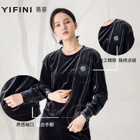Yifini/易菲早春新款绒感百搭气质圆领长袖小衫女宽松套头衫商品大图