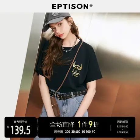 EPTISON短袖t恤女2023夏季新款圆领休闲时尚个性棉印花宽松上衣图片