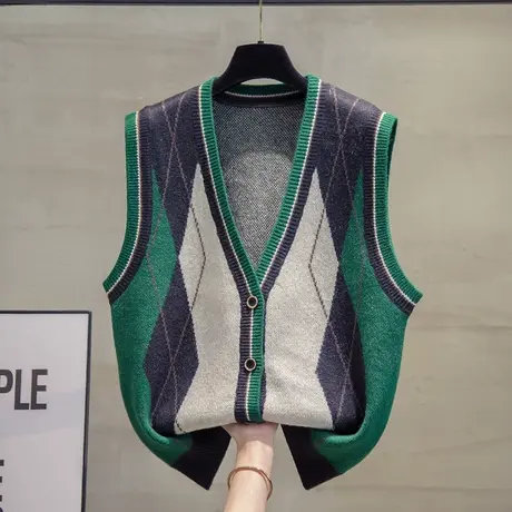 v领针织开衫马甲背心女2023秋装新款宽松马夹外穿上衣毛衣坎肩潮商品大图